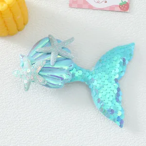 Cute sequin mermaid tail hair clip with seashell and starfish for kids lovely hair accessories