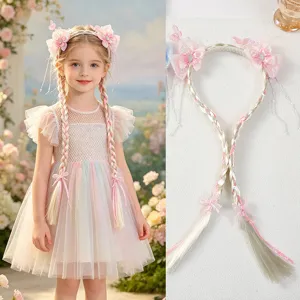 Kinderen vlinder pruik lange vlecht prinses haarband schattige haaraccessoires voor kleine meisjes