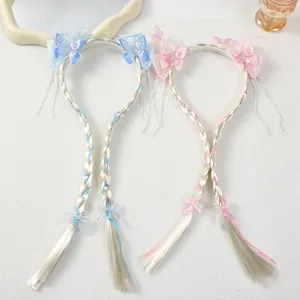 Kinderen vlinder pruik gevlochten hoofdband schattige prinses haaraccessoires set voor kleine meiden.