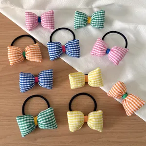 Chouchous de Cheveux en Tissu à Carreaux Mignons Barrettes à Cheveux Design de Grille Doux Nœud Bandeaux Queue de Cheval Haute Élégants Accessoires de Cheveux de Mode pour Filles Femmes Ornement Quotidien