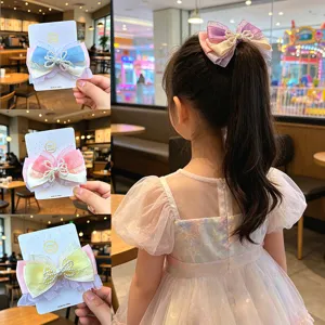 Bonito pasador de pelo con lazo y perlas malla multicapa accesorio para coleta de caballo niña