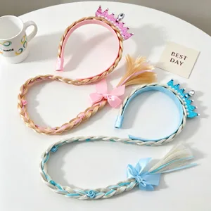 Kids princess braided wig headband cute hair accessories set for girls party wear