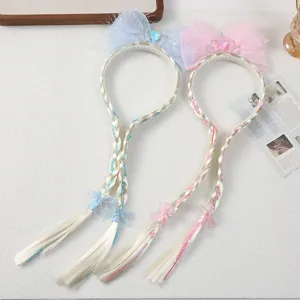 Kids princess braided hairband with bow crown, cute cosplay hair accessory for girls party.