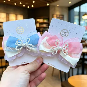 Juego de pinzas para el pelo con lazo de perlas, elegantes accesorios de cinta para mujeres y niñas.