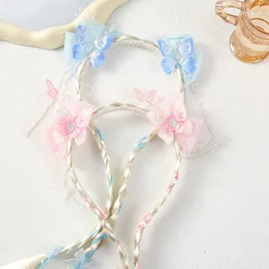 Kinderen vlinder pruik gevlochten prinses haarband schattige haaraccessoires detail view