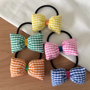Joli élastique à cheveux nœud papillon à carreaux, attache queue de cheval en tissu pour femme