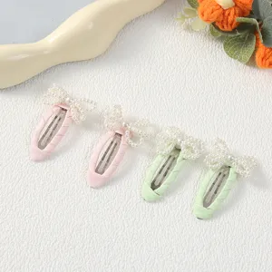 Set de horquillas con lazo de perlas, pinzas de pelo de tela para peinado de niños, detalles.