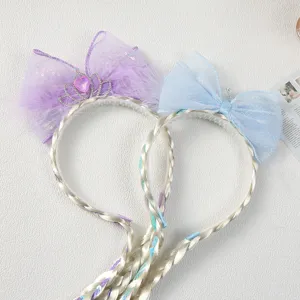 Children princess braided hairband bow wig headwear cute little girl hair accessory set
