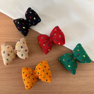 Korean style fabric bow hair ties set, colorful checkered print hair accessories for women.