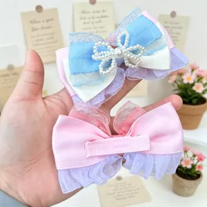 Pinzas de pelo con lazo dulce y perlas, accesorios para el cabello elegantes para mujeres y niñas.