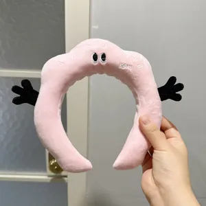 Joli bandeau en peluche avec mains drôles accessoire de cheveux nuage rose pour soins du visage