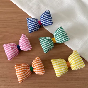 Joli ensemble de pinces à cheveux noeud vichy, accessoires en tissu coloré pour coiffure.