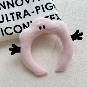 Bandeau en peluche douce nuage avec yeux et mains drôles pour maquillage lavage visage accessoires