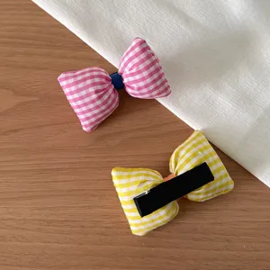Jolie pince à cheveux nœud à carreaux, accessoire en tissu mignon pour femmes et filles.