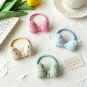 Süße 3D Schleifen Haargummis für Kinder, bunte Waffelstrick Zopfgummis, 4er Set.