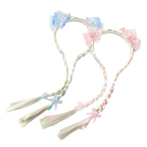 Kinder vlinder pruik lange vlecht prinses haarband schattig meisje cartoon haar accessoire