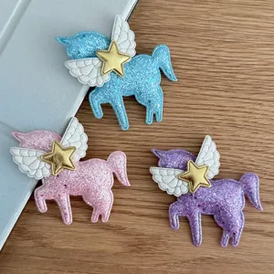 Glitter unicorn patches with angel wings and star, perfect for DIY hair clips and bags design.