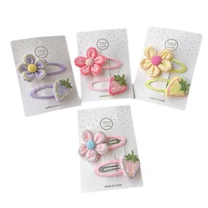 Jolies pinces à cheveux en tissu fleurs et fraises pour bébés filles, pinces latérales mignonnes.