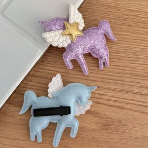Unicorn angel wings hair clip for kids cute glitter pony hair accessory detail view