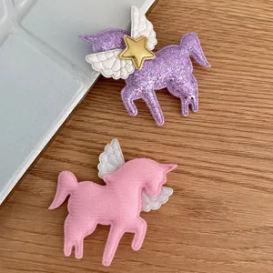 Unicorn hair clip DIY accessories with angel wings, cute cartoon pony design for kids crafts.