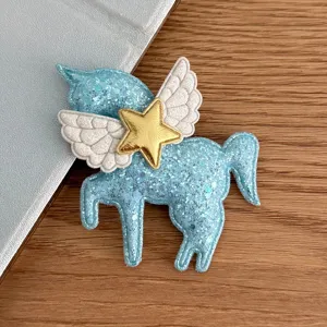 Cartoon glitter unicorn angel wings hairpin DIY hair accessory star shiny kids gift detail view