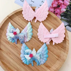 Kids glitter unicorn and angel wings hair clips set, cute side hairpins for girls.