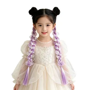 Bambini Parrucca Treccine Codino Extension Capelli Viola Sfumato Accessori per Capelli