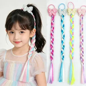 Cute Children Sequin Butterfly Hair Ties Synthetic Hair Extension Braids Colorful Gradient Braid Scrunchies For Girls Hair Accessories