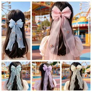 Kinder Organza Schleife Haarspange Feen Pferdeschwanz Band Kopfschmuck Blumen Haaraccessoires