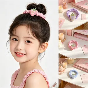 Coleteros para el Cabello de Tela a Cuadros de Fresa Dulce Hecho a Mano Bordado de Frutas Gomas del Pelo Elásticas de Colores para Niñas Mujeres Accesorios