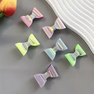 Korean Style Laser Glitter Fabric Bowknot Hair Clip Handmade Sweet Side Duckbill Pin Clothing Material Accessories For Kids Girls Women