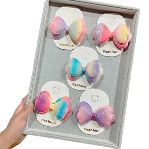 Mollette per capelli con fiocco glitterato sfumato colorato per bambini, accessori.
