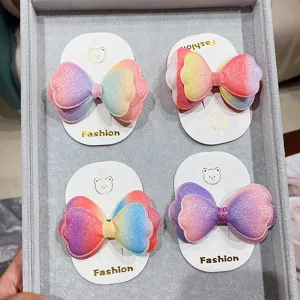 Fermagli per capelli con fiocco sfumato a doppio strato per bambini, accessori brillanti.