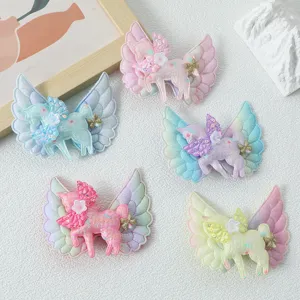 Kids Cartoon Fabric Unicorn Angel Wings Hair Clips Glitter Sequin Hair Barrettes Sweet Girls Side Fringe Alligator Clips Hair Accessories