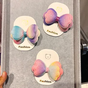 Molle per capelli con fiocco sfumato doppio, accessori capelli glitterati colorati bambini, DIY.