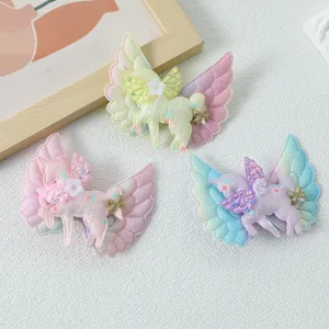 Cute unicorn wings hair clips for girls, sparkly glitter side clips, lovely pastel kids hair accessories.