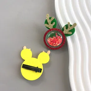 Christmas glitter cartoon reindeer hair clip for kids festive sparkling headwear accessory detail view