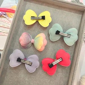 Bambini doppio strato gradiente fiocco forcelle capelli colorato glitter accessori DIY top