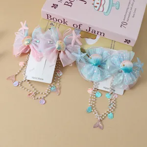 Pinzas de pelo de sirena para niños tema océano lazo concha perla borla accesorios