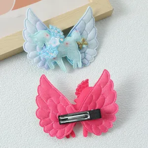 Children angel wings unicorn hair clip cute glittering side clips for girls hair accessories hairpins