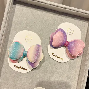 Fermagli per capelli a fiocco con glitter sfumati a doppio strato, accessorio per bambine.