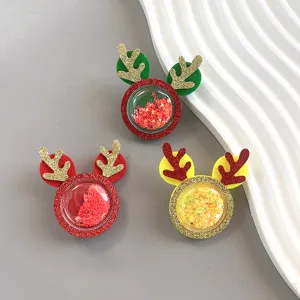 Christmas reindeer glitter hair clips set, cute festive kids hair accessories and toy parts.
