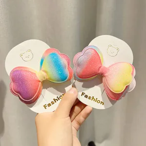 Bambini doppio strato sfumato fiocco fermagli per capelli lucidi colorati accessori