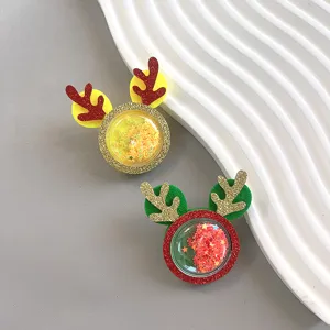Christmas glitter reindeer hair clips, cute cartoon quicksand hair accessories for kids.