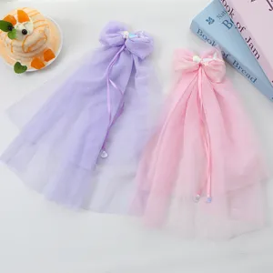 Lindo pasador de pelo con lazo y velo de sirena princesa accesorios para niñas pequeñas.
