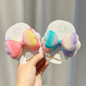 Fermaglio per capelli con fiocco sfumato doppio, accessorio lucido per bambini graziosi.