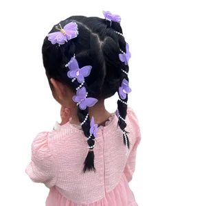 Pinces à cheveux papillon violet pour filles avec tresses de perles, accessoires.