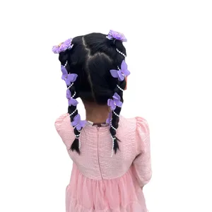 Jolies pinces à cheveux papillon violet pour filles avec chaîne de perles accessoires