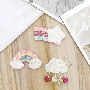 Children glitter hair clips set featuring cute rainbow, star, and cloud designs for daily styling.