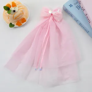 Velo de pelo con lazo de tul rosa y adorno de cola de sirena, bonito accesorio para niñas.